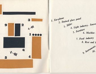 10.2_2The cover of the catalogue and the plan of the Lithuanian pavilion, presented on pages 4–5 of the catalogue LITHUANIA. LONDON ’68, designed by Antanas Kazakauskas, 1968